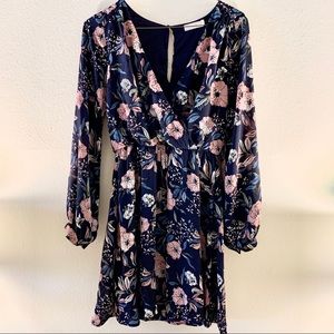 Lush Floral Wrap Dress w/ Balloon Sleaves